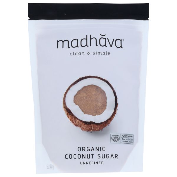 MADHAVA: Organic Coconut Sugar Pure and Unrefined, 16 oz