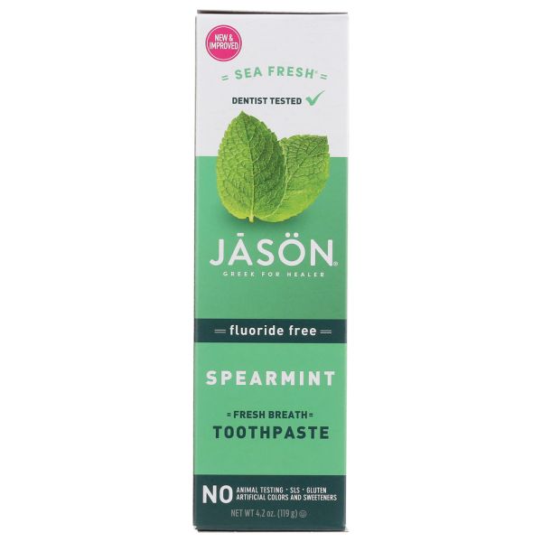 JASON: Toothpaste Spearmint Fluoride Free, 4.2 OZ