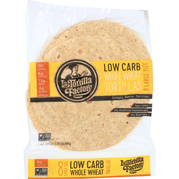 LA TORTILLA FACTORY: Whole Wheat Low Carb Tortillas Large, 17.5 oz