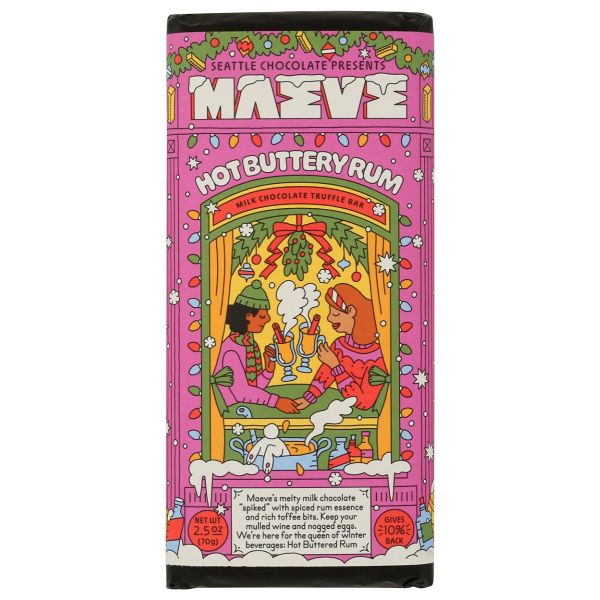 MAEVE BY SEATTLE CHOCOLATE: Hot Buttery Rum Truffle Milk Chocolate Bar, 2.5 oz