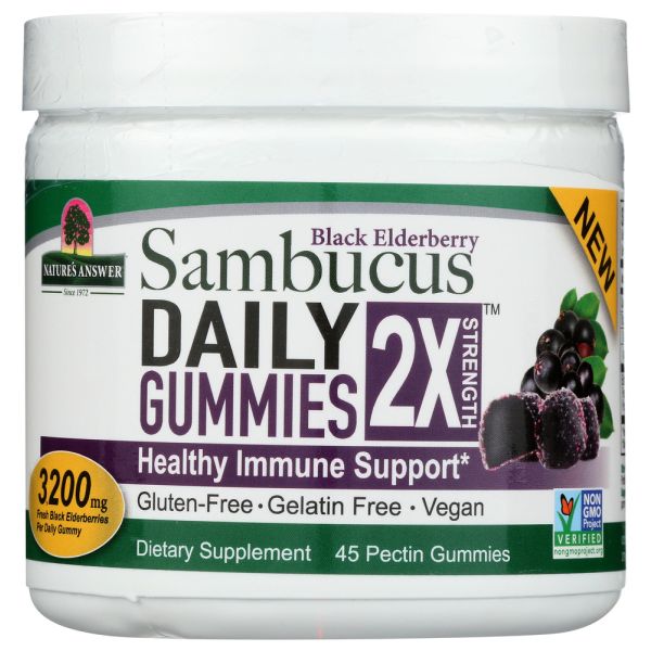 NATURES ANSWER: Black Elderberry Sambucus Daily Gummies 2X Strength, 45 pc