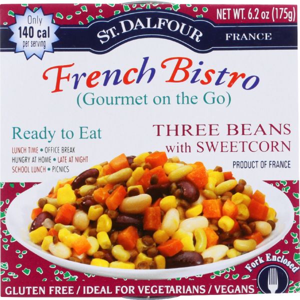 St. Dalfour Gourmet on the Go Ready to Eat Three Beans with Sweet Corn, 6.2 Oz
