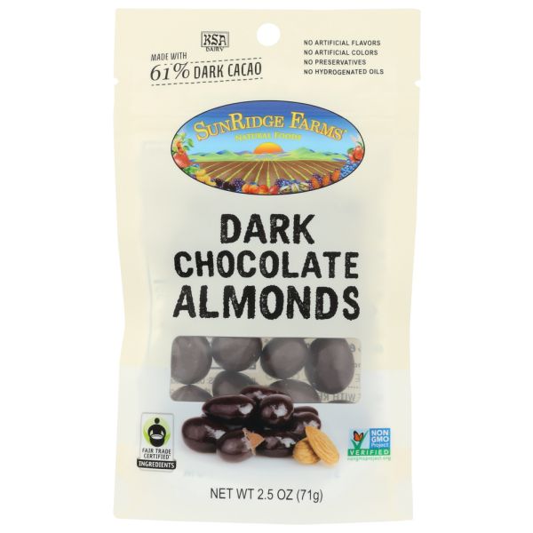SUNRIDGE FARM: Dark Chocolate Almonds Fair Trade Certified Cocoa, 2.5 oz