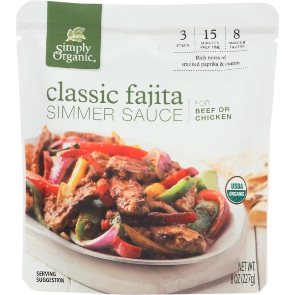 SIMPLY ORGANIC: Sauce Fajita Simmer Organic, 8 oz