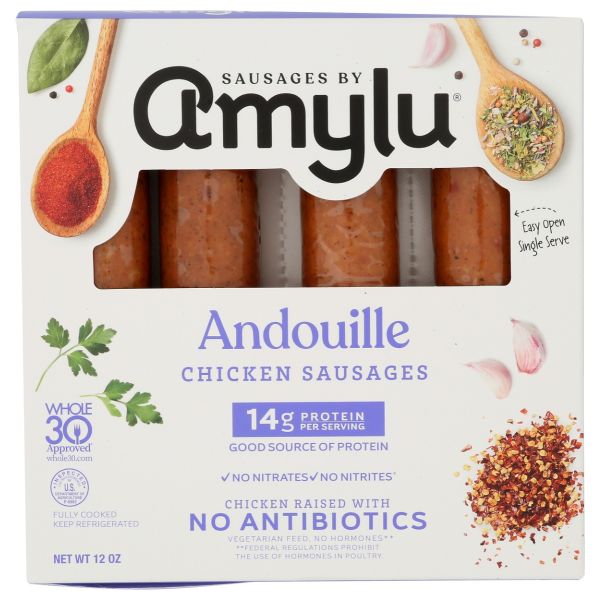 AMYLU FOODS: Andouille Chicken Sausages, 12 oz