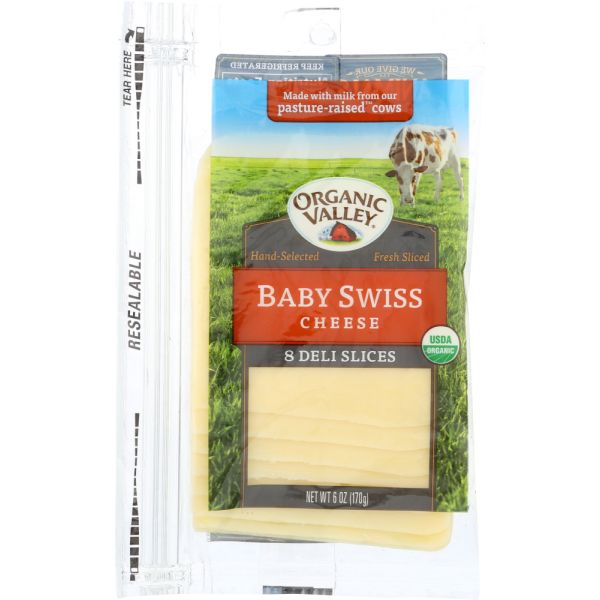 ORGANIC VALLEY: Sliced Cheese Baby Swiss, 6 oz