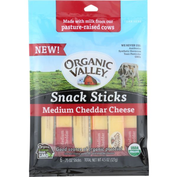 ORGANIC VALLEY: Medium Cheddar Cheese Snack Sticks, 4.5 oz