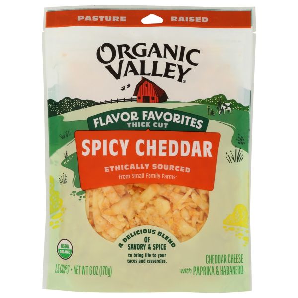 ORGANIC VALLEY: Flavor Favorite Shredded Spicy Cheddar Cheese, 6 oz