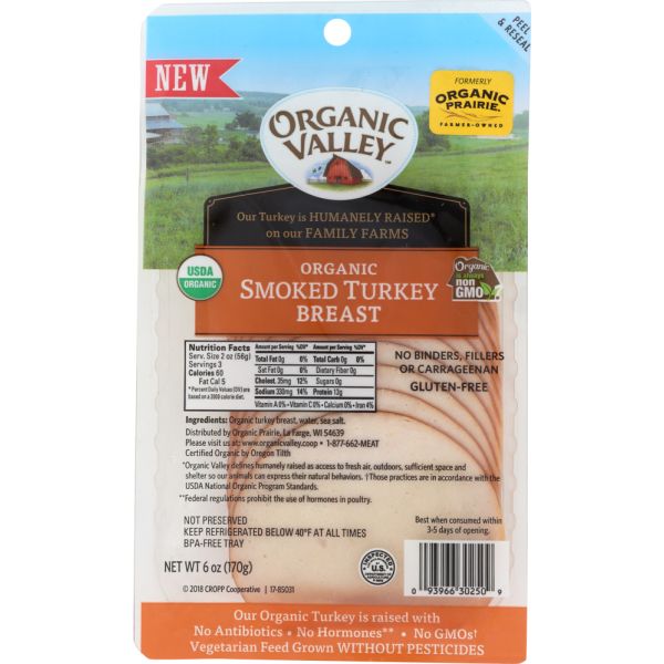 ORGANIC VALLEY: Organic Smoked Turkey Breast Slices, 6 oz