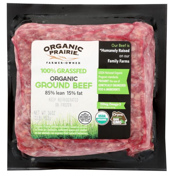 ORGANIC PRAIRIE: Organic Ground Beef Grass Fed, 1 lb