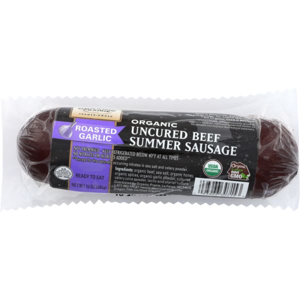 ORGANIC PRAIRIE: Uncured Beef Summer Roasted Garlic Sausage, 12 oz