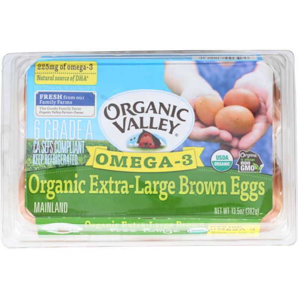 ORGANIC VALLEY: Omega 3 Extra Large Brown Eggs, 13.50 oz
