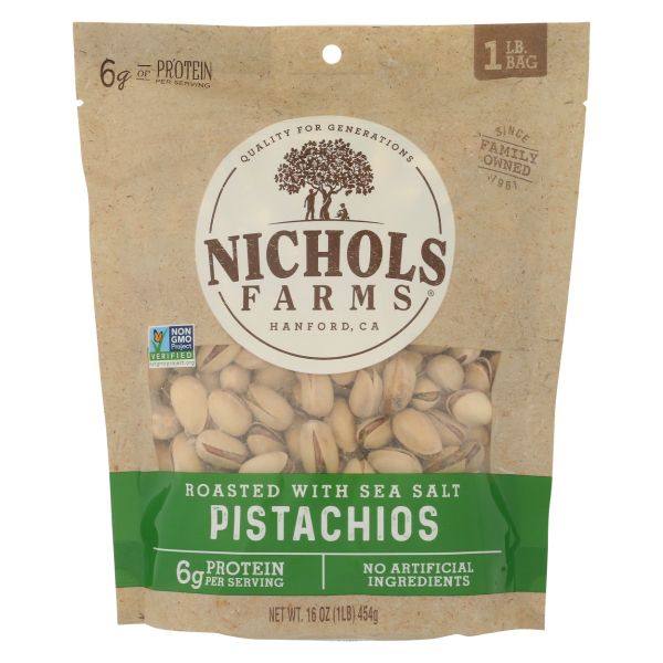 NICHOLS FARMS: In Shell Roasted Pistachios with Sea Salt, 16 oz