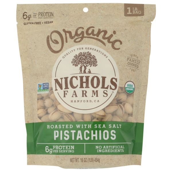NICHOLS FARMS: In Shell Organic Pistachios Roasted With Sea Salt, 16 oz