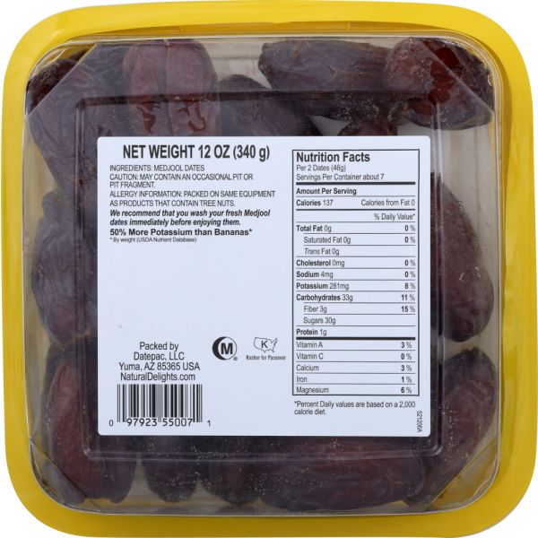 NATURAL DELIGHTS: Date Medjool Pitted, 12 oz