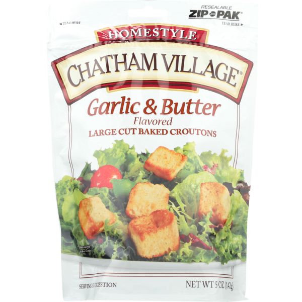CHATHAM VILLAGE: Croutons Garlic & Butter Large, 5 oz