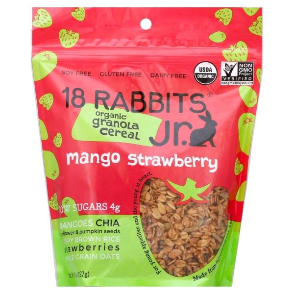 18 RABBITS: Mango Strawberry Granola Cereal Jr, 8 oz