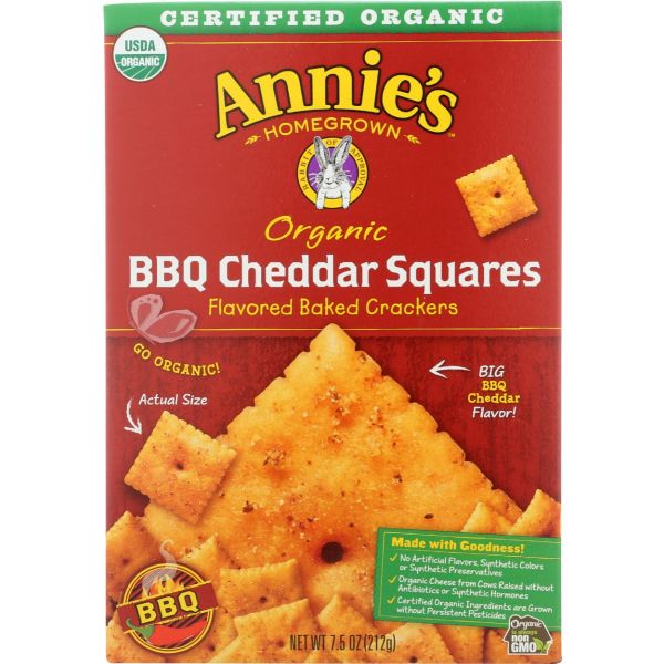 ANNIES HOMEGROWN: Organic BBQ Cheddar Squares Crackers, 7.5 oz