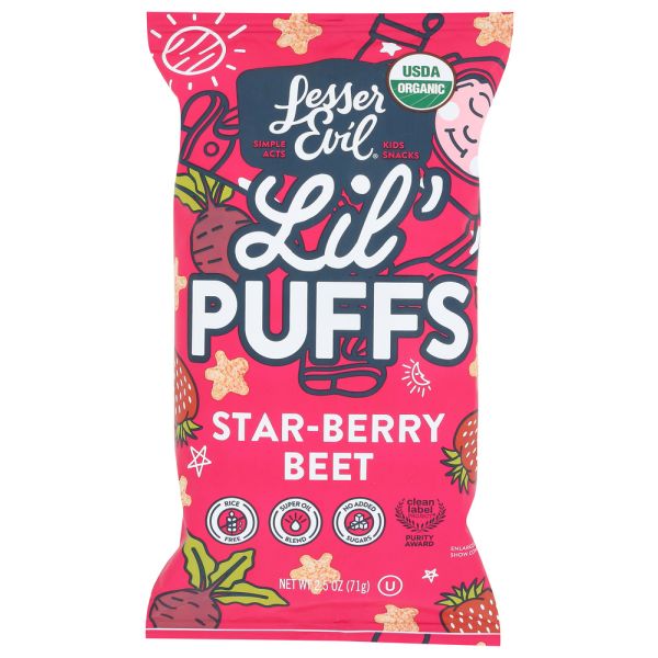 LESSER EVIL: Strawberry Beet Lil Puffs, 2.5 oz
