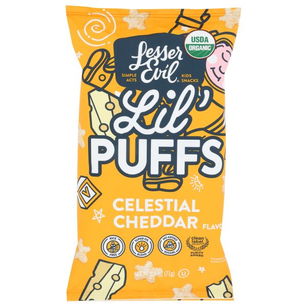 LESSER EVIL: Lil Puffs White Cheddar, 2.5 oz