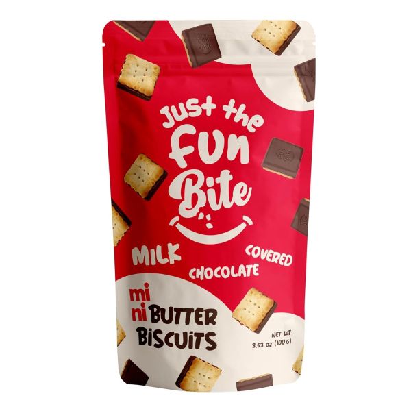 JUST THE FUN BITE: Mini Butter Biscuits Bites Milk Chocolate, 3.53 oz