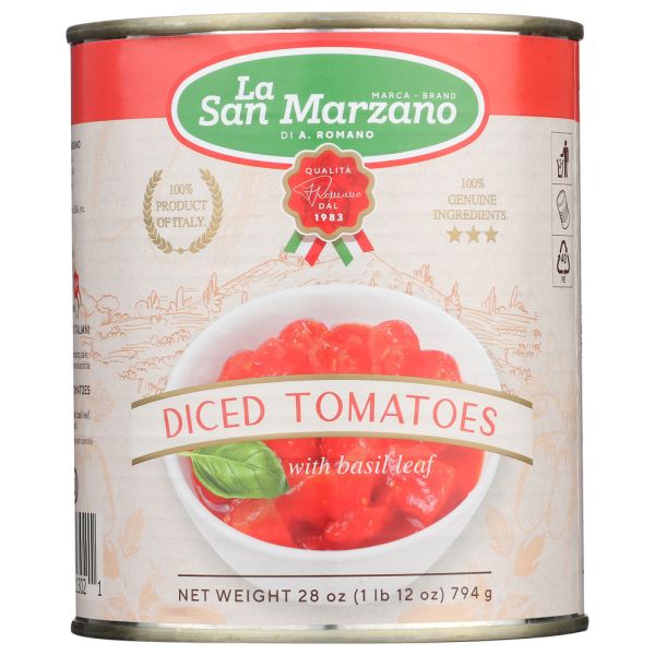 LA SAN MARZANO: Diced Tomatoes with Basil Leaf, 28 fl oz