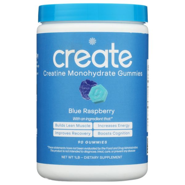 CREATE WELLNESS: Blue Raspberry Creatine Monohydrate Gummies, 90 pc
