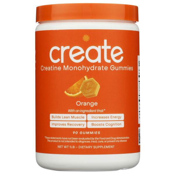 CREATE WELLNESS: Orange Creatine Monohydrate Gummies, 90 pc