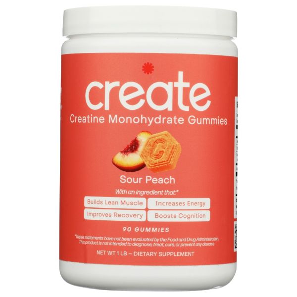 CREATE WELLNESS: Sour Peach Creatine Monohydrate Gummies, 90 pc