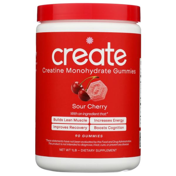 CREATE WELLNESS: Sour Cherry Creatine Monohydrate Gummies, 90 pc