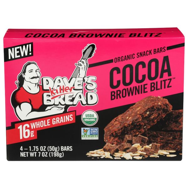 DAVES KILLER BREAD: Cocoa Brownie Blitz Snack Bars 4 Count, 7 oz