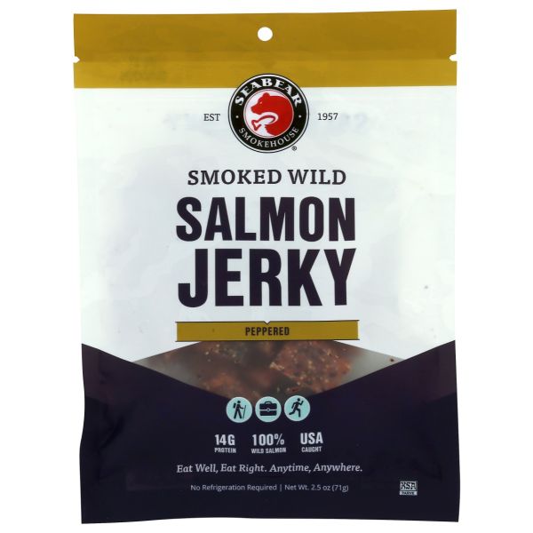 SEABEAR SMOKEHOUSE: Smoked Wild Salmon Jerky Peppered, 2.5 oz