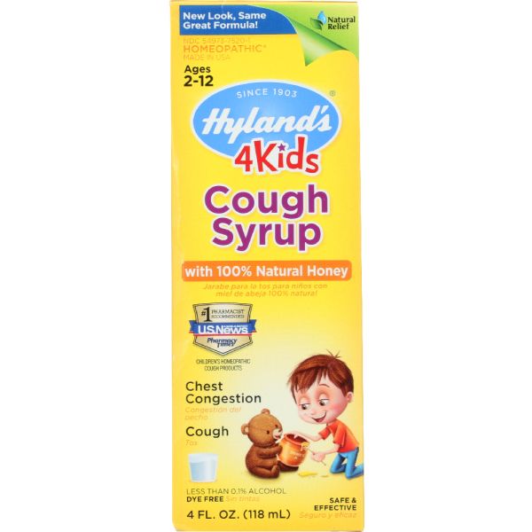 Hyland's Cough Syrup 4 Kids with 100% Natural Honey, 4 Oz