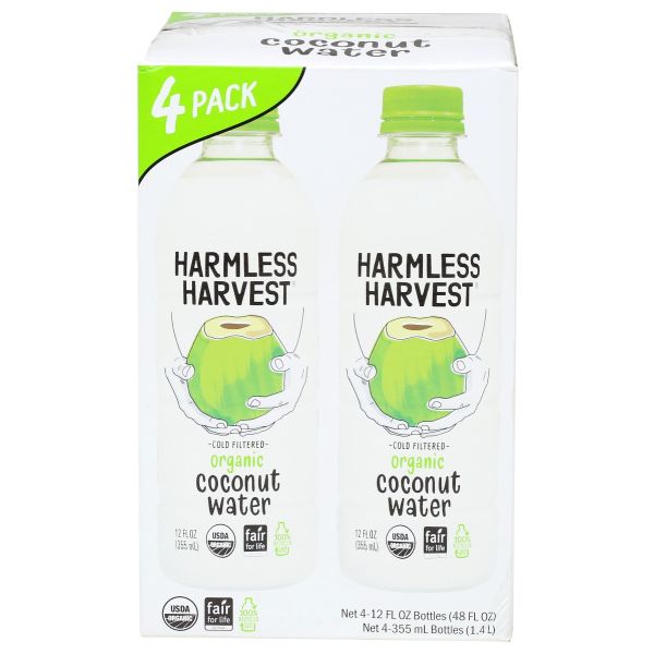 HARMLESS HARVEST: Coconut Water 12Oz-4Pk, 48 oz