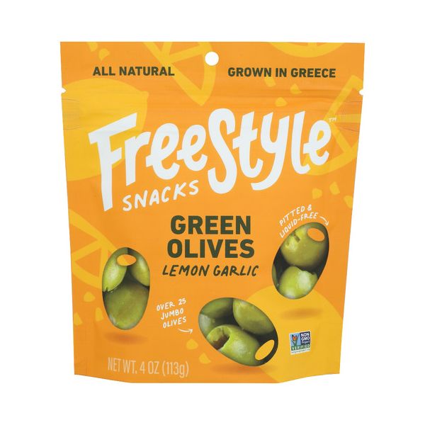 FREESTYLE SNACKS: Olives Grn Lemon Garlic, 4 OZ