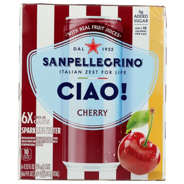 SAN PELLEGRINO: Ciao! Cherry Flavored Sparkling Water 6 Cans, 66.9 fo