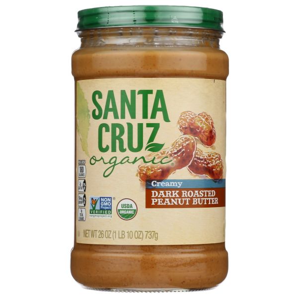 SANTA CRUZ: Organic Creamy Dark Roasted Peanut Butter, 26 oz
