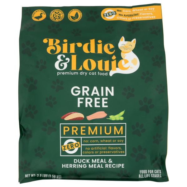 BIRDIE & LOUIE: Food Cat Dry Duck Herrng, 3.5 lb