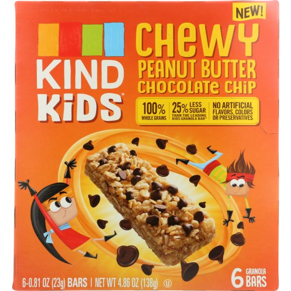 KIND: Kids Bar Chewy Peanut Butter Chocolate Chip 6 Bars, 4.86 oz