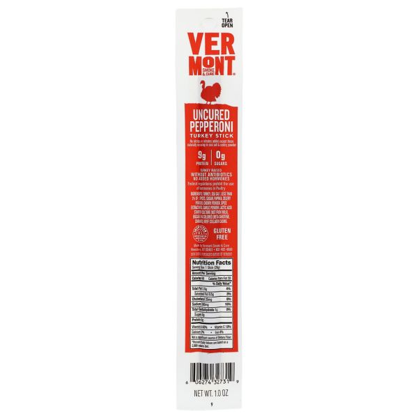 VERMONT: Smoke and Cure Real Sticks Turkey Uncured Pepperoni, 1 Oz