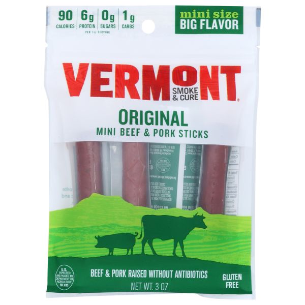 VERMONT SMOKE: Minis Cracked Pepper Beef & Pork Sticks, 3 oz