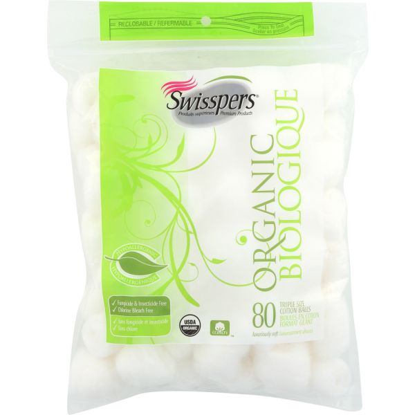 SWISSPERS: Organic Cotton Balls, 80 pc