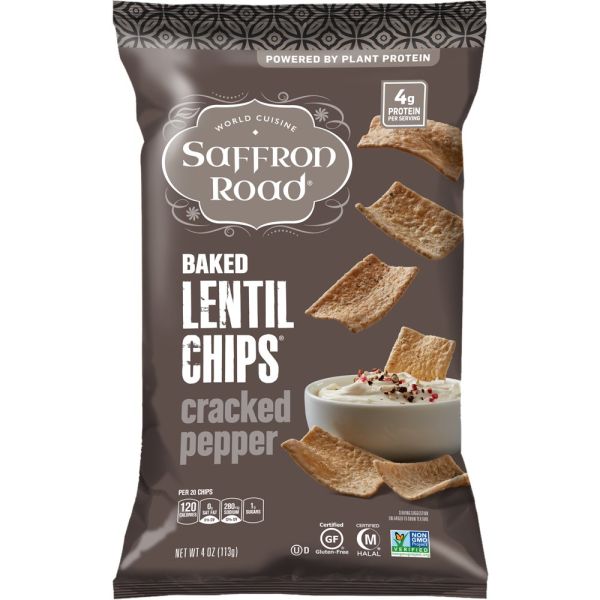 SAFFRON ROAD: Cracked Pepper Baked Lentil Chips, 4 oz