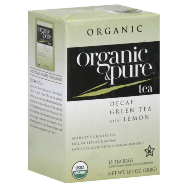 ORGANIC & PURE: Tea Green Dcf Lemon Org, 18 bg
