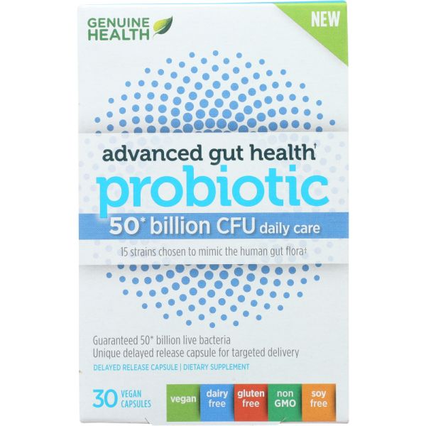 GENUINE HEALTH USA: Advanced Gut Health Probiotic 50 billion CFU, 30 vc