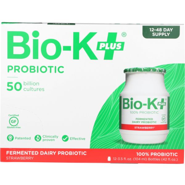 BIO K PLUS: Fermented Dairy Probiotic Strawberry 12 Pack, 42 oz