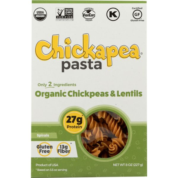 CHICKAPEA: Organic Chickpea and Red Lentil Pasta Spirals, 8 oz