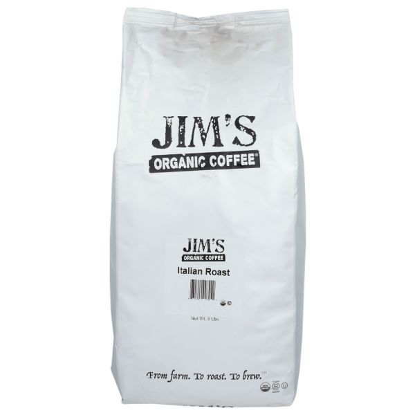 JIMS ORGANIC COFFEE: Organic Italian Roast Whole Bean Coffee, 5 lb