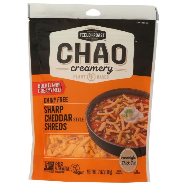 FIELD ROAST: Chao Creamery Sharp Cheddar Cheese Shreds, 7 oz