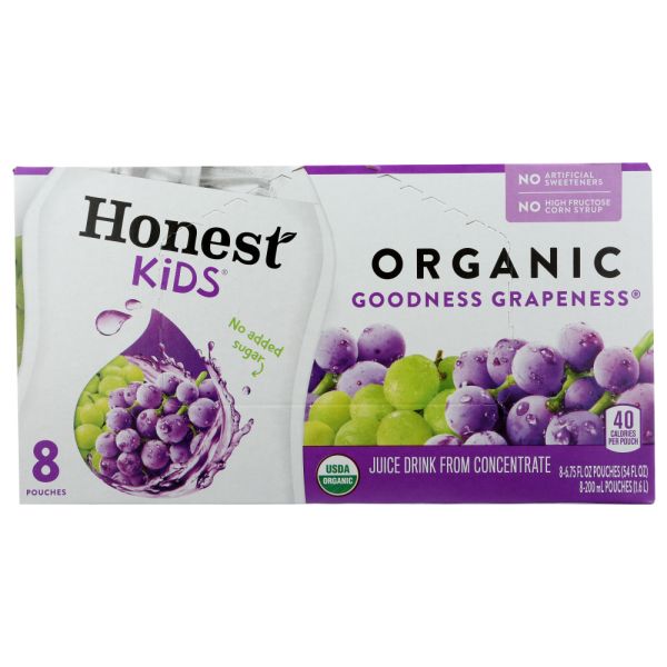 HONEST: Kids Organic Juice Drink Goodness Grapeness, Gluten Free, Non GMO, 8 Count, 54 Oz